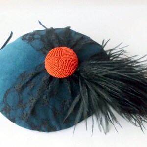 Hut CocktailHütchen Headpiece Fascinator / Vintage-Look / türkis, schwarz, rot / Gr.: One size 15,5 x 14,0 cm Bild 5