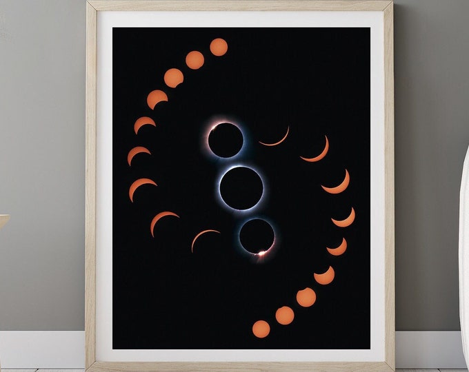 Solar Eclipse 2024 Photography Print 2024 eclipse photo print total eclipse phases print solar eclipse photography wall art paper or metal