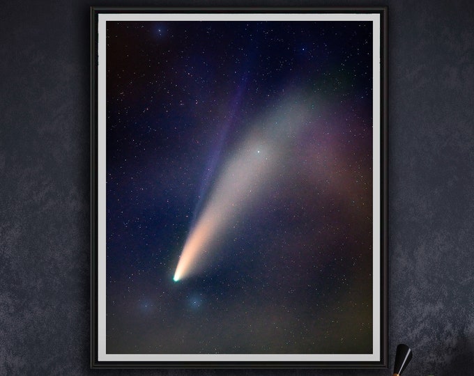 Comet print Comet Neowise night sky celestial decor astronomy photography print canvas wrap or luster paper science stars kids gift stars