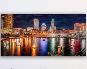 WaterFire Providence photography print providence print city skyline art rhode island art metal or photo paper print city night wall art ri