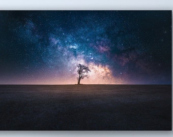 Milky Way print Milky Way wall art Milky Way art print Milky Way canvas lone tree large wall art large wall decor celestial decor night