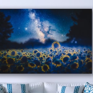 Milky Way art  Milky Way print Sunflower decor Sunflower gifts Milky Way art print Milky Way canvas large wall art night sky print celestial