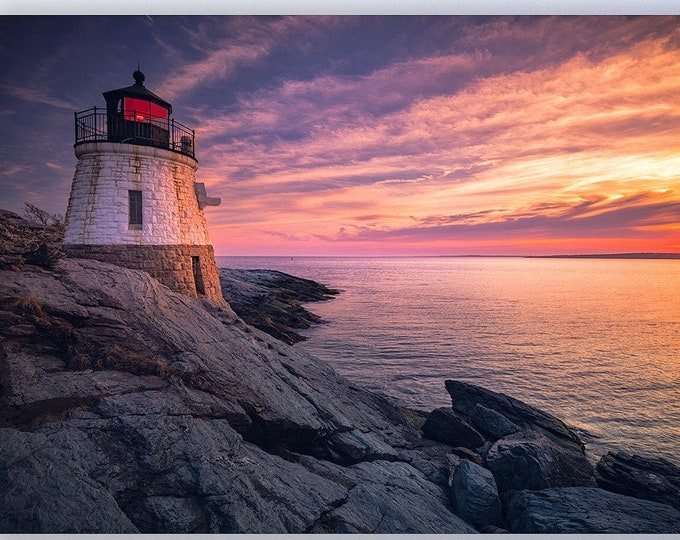 Castle Hill Lighthouse print Newport sunset coastal print ocean decor beach wall decor rhode island art photography print red orange photo