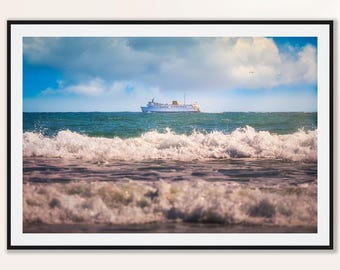 Block Island Ferry Print – Rhode Island Ocean Waves, Fred Benson Beach Coastal Photography, New England Wall Art