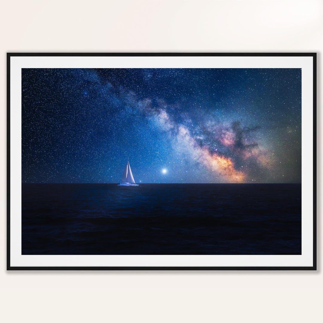 Milky Way Wall Art Sailboat Print Starry Sky Ocean Photography Coastal ...