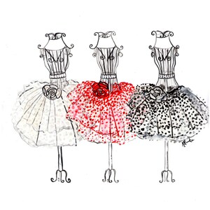 Poppy & Rose - ORIGINAL - 9&quot;x12&quot; -  Wall Art - Tutus - Gift for Her - Tween Art 