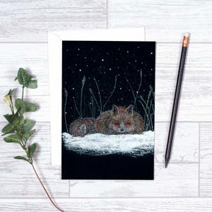 Sleepy Fox Card - 4"x6" - Individual - Greeting Card - Gifts - Nature Art - Foxes - For Kids - For Adults - For Teens - Winter Card - Hygge