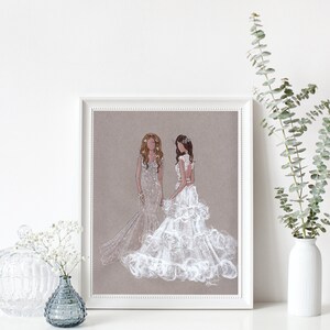 Blossom & Belle Bridal Bridesmaids Various Sizes Wall Art Bridal Illustration Contact for Custom Maid of Honor and Bride Gifts image 1