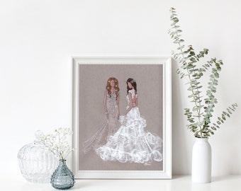 Blossom & Belle Bridal - Bridesmaids - Various Sizes - Wall Art - Bridal Illustration - Contact for Custom - Maid of Honor and Bride - Gifts