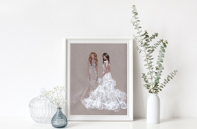 Blossom & Belle Bridal Bridesmaids Various Sizes Wall Art Bridal Illustration Contact for Custom Maid of Honor and Bride Gifts image 1