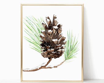 Snow Pine Cone - THE ORIGINAL - 9"x12" - Wall Art - Gifts - Nature Art - Home Decor - Winter Art - Holidays - Hygge - Evergreen - Snow