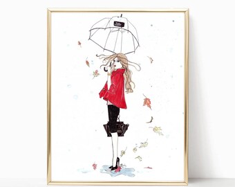 Rain Check - Prints - 8"x10" - Various Sizes - Wall Art - Umbrella - Rain Art - Clear Umbrella - Gifts for Her - Rainy Days - Encouragement 