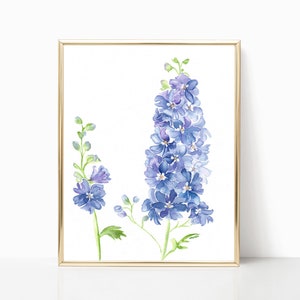 Bluebird Delphiniums - Prints - 8"x10" - Various Sizes - Wall Art - Gifts for her -Larkspur Flowers  -Gardening Love - Blue - Made to Order