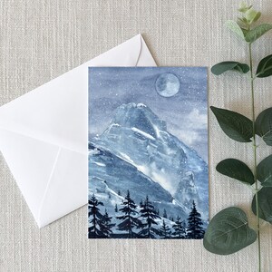 Les montagnes et la lune - Carte de voeux - 10 x 15 cm - Carte individuelle - Cadeaux - Nature - On pense à vous - Hiver - Motivation - Montagnes