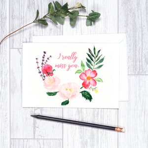 Eu realmente sinto sua falta Guirlanda floral - Cartões comemorativos - Presentes - 4"x6" - Cartões florais - Flores - Saudades de você - Pensando em você - Amor -Amizade