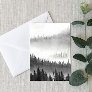 Misty Pine Forest - 4"x6" - Individuale - Biglietto d'auguri - Regali - Arte della natura - Alberi di pino - Stagionale - Depressione - Salute mentale - Incoraggiare