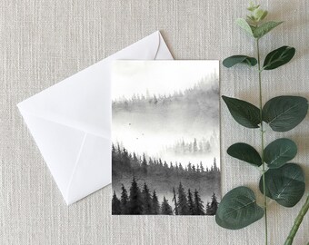 Misty Pine Forest - 4"x6" - Individual - Greeting Card - Gifts - Nature Art - Pine Trees  - Seasonal - Depression - Mental Health -Encourage