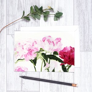 Pivoines à l’huile - Cartes de vœux - Cadeaux - 4"x6 » - Cartes de vœux florales - Cartes pivoines roses - Penser à vous - Fleurs - Amour - Vous manque