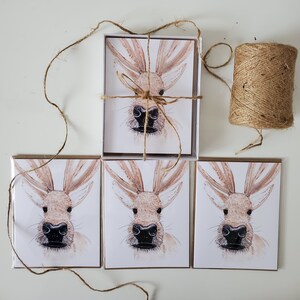 Caribou neus 4 pack-kaarten-4 "x 6"-wenskaart Pack-Gifts-natuur kunst-geweien-winter-seizoensgebonden-Gifts-algemene kaarten-leeg
