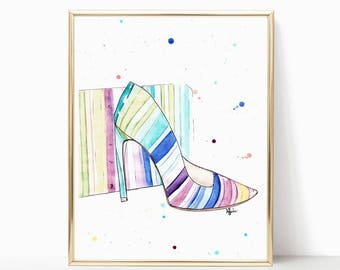 Candy Stripes - ORIGINAL - 9"x12" - Original Wall Art - Gifts for her - High Heels Shoes - Pumps - High Heels - Shoe Lovers - Fashion Art