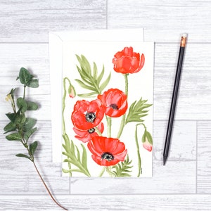 Red Poppies Card - Carte de voeux - 4"x6 » - Carte individuelle - Cadeaux pour elle - Carte florale - Penser à vous - Juste parce que - Poppy Art Card
