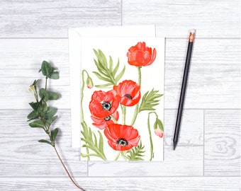 Red Poppies Card - Greeting Card - 4"x6" - Individual Card - Gifts For Her - Floral Card - Thinking of You - Just Because - Poppy Art Card