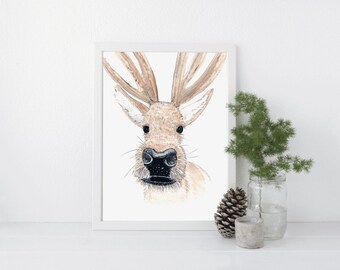 Caribou Nose - 8"x10" - Various Sizes - Wall Art - Gifts - Kids Decor - Nursery Decor - Nature Art - Woodlands Animal - Antlers