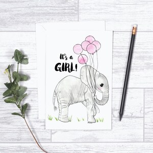 Olifant Het is een meisje! - Notitiekaarten - 4"x6" - Individueel - Wenskaart - Cadeaus voor baby - Babyshower - Babyaankondiging - Babymeisje - Roze