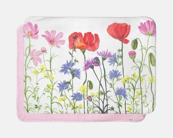 Wilde Bloemen Aquarel - Baby Deken - Faux Fur - Minky Deken - Comfortabele Deken - Baby Geschenken - Baby Douche - Knuffel -Bloemen-Made to Order
