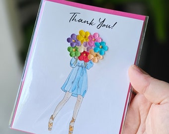 Thank You 3D Flower Card - Gifts for her - 4"x6" - Individual - Love - Gifts For Her - Thinking of You - Thankful - Kindness - Friendship