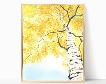 Yellow Birch Tree - Prints - 8"x10" - Various Sizes - Wall Art - Gifts - Fall Art - Cottage - Birch Trees - Fall Trees - Nature Art - Decor