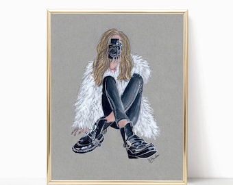 Perspective à la Mode - 8"x10" - Various Sizes - Wall Art - Photography Art - Feather Jacket - Fashionista - Camera Art - Camera Girl