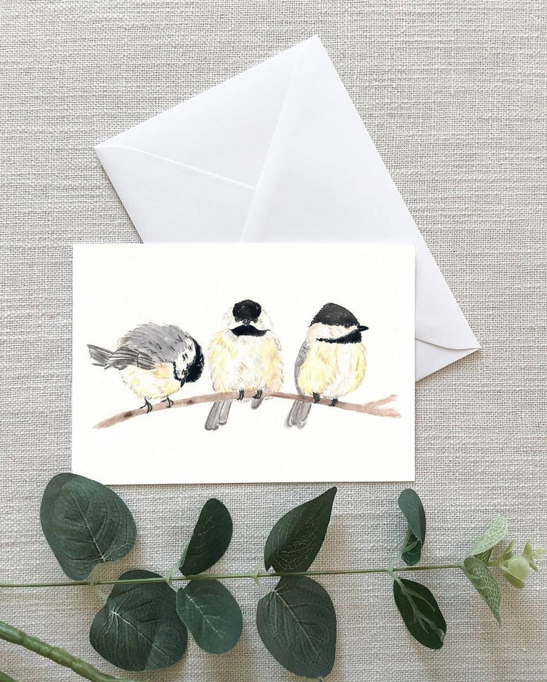 Chickadees Three Greeting Cards Gifts 4x6 Bird Cards Thinking of You Missing You Friendships Family of three Love image 1