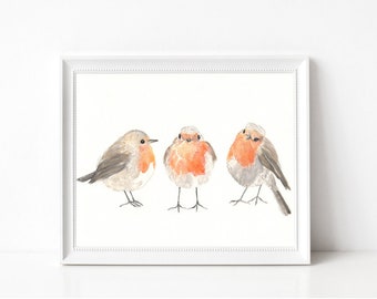 English Robins - Prints - 8"x10" - Various Sizes - Wall Art -Feathers - Nature Art - Three Birdies - Birds of a Feather - Tweet - Gifts