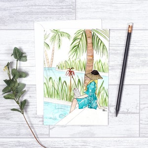 Immergere le dita dei piedi In - nota carte - 4 "x 6" - individuale - Greeting Card - Estate - Vacanze - Bon Voyage - piscina - nuoto - Tropical