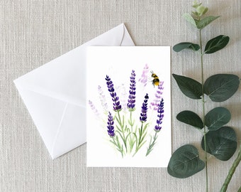 Lavender & the bee - Greeting Card - Gifts - 4"x6" - Individual Card - Lavender Plant - Nature Greeting Card -Thank You Card -Purple Flowers