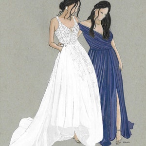 Blossom & Belle Bridal Bridesmaids Various Sizes Wall Art Bridal Illustration Contact for Custom Maid of Honor and Bride Gifts image 2