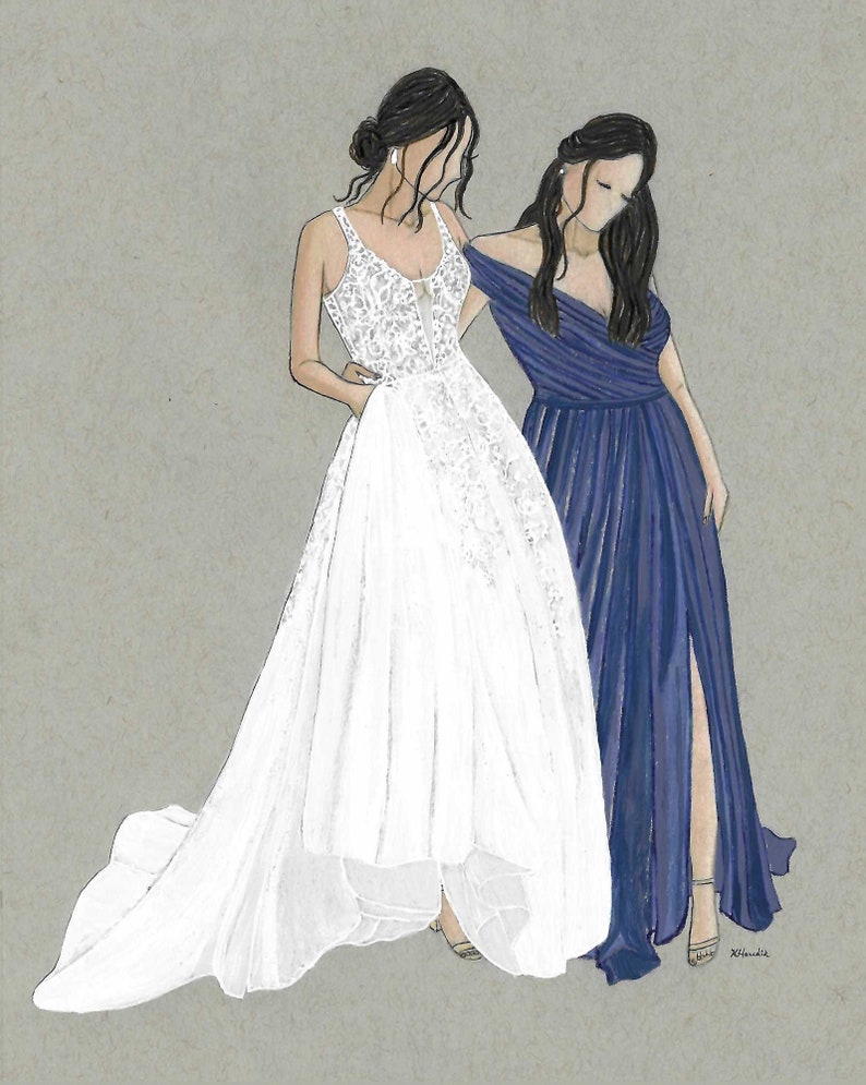 Blossom & Belle Bridal Bridesmaids Various Sizes Wall Art Bridal Illustration Contact for Custom Maid of Honor and Bride Gifts image 2