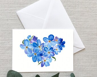 Forget Me Not Flower Heart - Greeting Cards - Gifts - 4"x6" - Gifts for Her - Gifts for Him - Thinking of You - Flowers - Love - Missing You