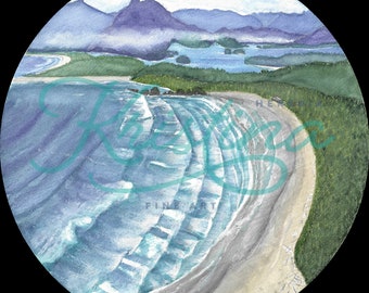 Tofino Lookout - 8x8 - Birch Wood - Panel Canvas - Islands - Ocean Art - Watercolor Painting - Pacific West - Beach Art - Coastal - ORIGINAL