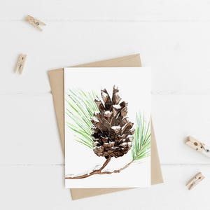 Snow Pine Cone - Carte - 4"x6" - Individuale - Biglietto d'auguri - Regali - Arte natura - Cono di pino - Inverno - Stagionale - Pino - Neve