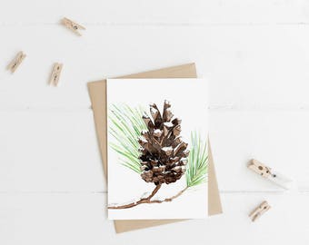 Cône de pin des neiges - Cartes - 4"x6 » - Individuel - Carte de vœux - Cadeaux - Art de la nature - Pomme de pin - Hiver - Saisonnier - Pin - Neige