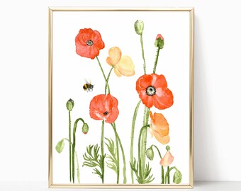 Red & Peach Poppies - Prints - 8"x10" - Various Sizes - Wall Art - Gifts for her - Poppy Flowers - Gardening Love  - Flower Art  - Florals