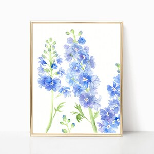 Bluebird Delphiniums Style 2 - Prints - 8"x10" - Various Sizes - Wall Art - Gifts for her -Larkspur - Gardening Love - Blue -Made to Order