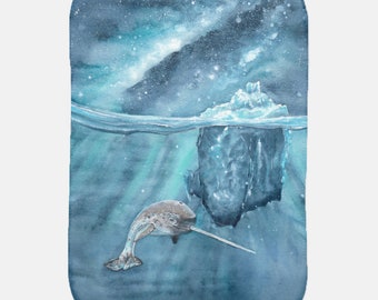 Narwhal Blues - Manta de bebé - Manta Sherpa - Manta cómoda - Regalos de bebé - Baby Shower - Niños pequeños - Ártico - Narwhal Love - Hecho por encargo
