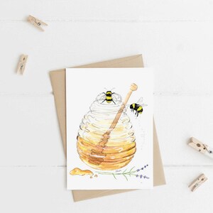 Pot de miel et abeilles Cartes de correspondance 4x6 Individuel Carte de voeux Cadeaux pour elle Cadeaux pour lui Abeilles Amour Anniversaire Abeille image 3