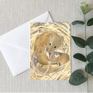 Momma & Baby Mice - Tarjetas de felicitación - Regalos - 4"x6" - Tarjeta de ratón - Pensando en ti - Familia - Amor - Naturaleza - Ratones de granero - Criaturas del bosque