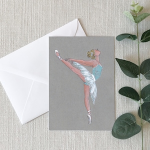 Pirouette Ballerina - Tarjetas de Felicitación - 4x6 - Individual - Regalos para Ella - Arte de bailarina - Tulle Tutu- Ballet - Menta - Zapatillas - Ballet Love