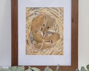 Momma and Baby Mice - THE ORIGINAL - 9"x12" - Wall Art - Gifts for her - Woodland Creatures - Barn Mice - Animals - Nursery - Home Decor