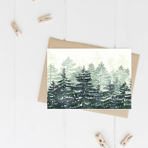 Snowy Pine Scape - 4"x6" - Individuale - Biglietto d'auguri - Regali - Arte della natura - Alberi di pino - Inverno - Stagionale - Biglietto neve - Biglietto invernale